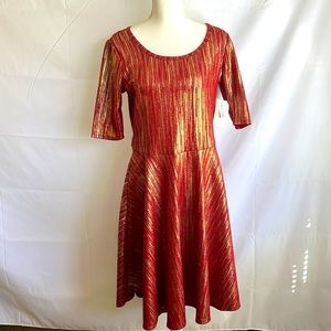 Lularoe “Nicole”, NWT, shimmering gold/crimson, XL